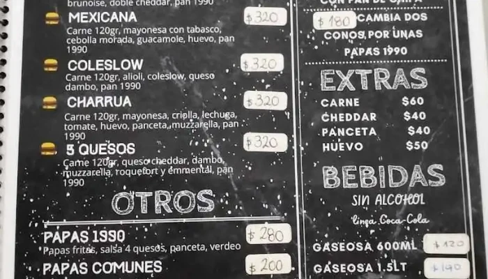 1990 Burger:  Menu - Restaurante de comida rápida