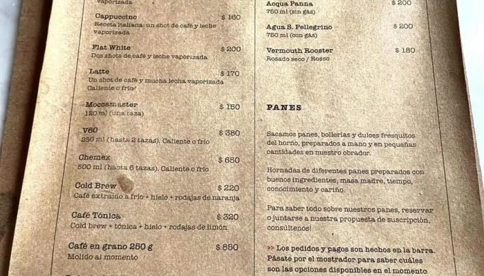 Albertine Pan Y Cafe Menu - Cafetería