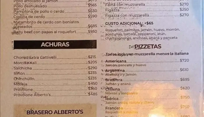 Albertos Menu