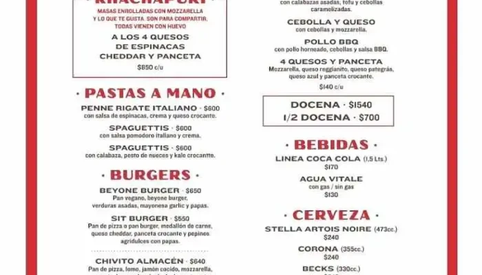 Almacen De Pizzas Menu