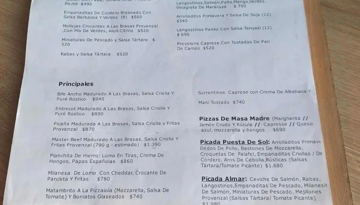 Almar:  Menu - Restaurante