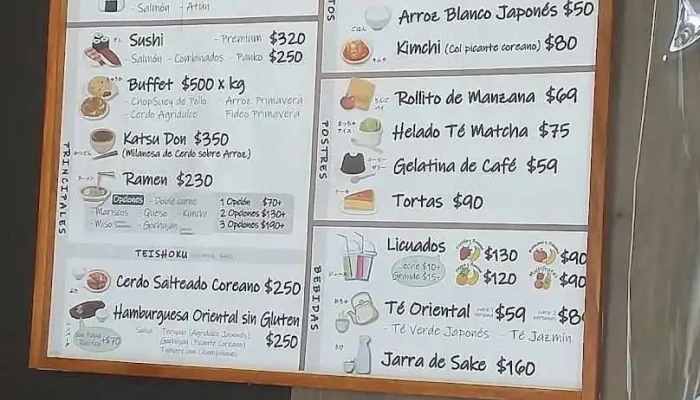 Aoi:  Comidas Orientales Menu