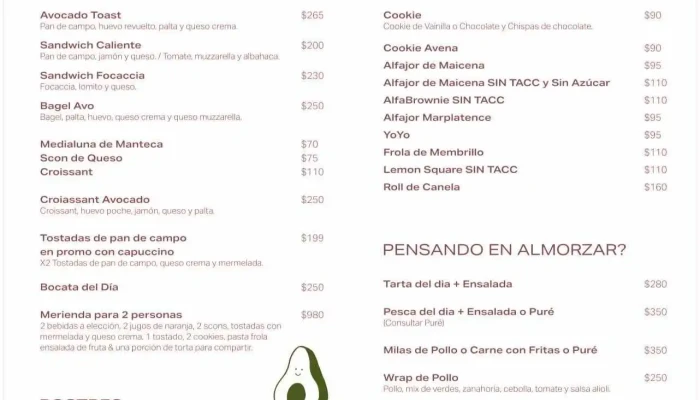 Avocado:  Menu - Cafetería