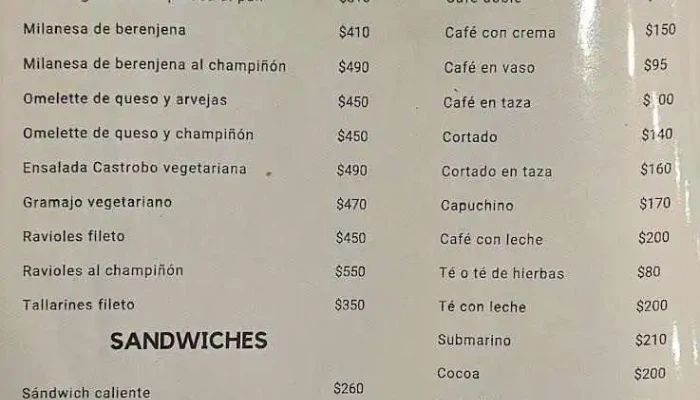 Bar Castrobo:  Menu