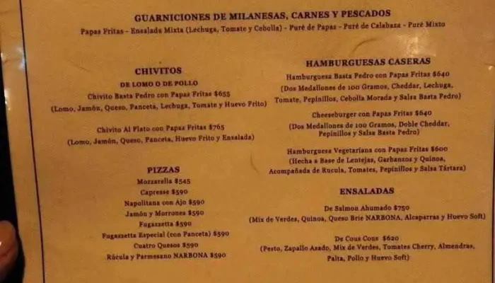 Basta Pedro:  Menu