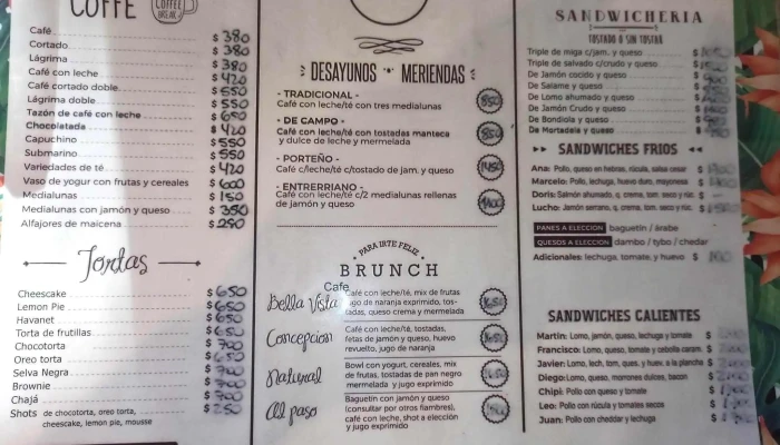 Bella Vista:  Menu - Cafetería