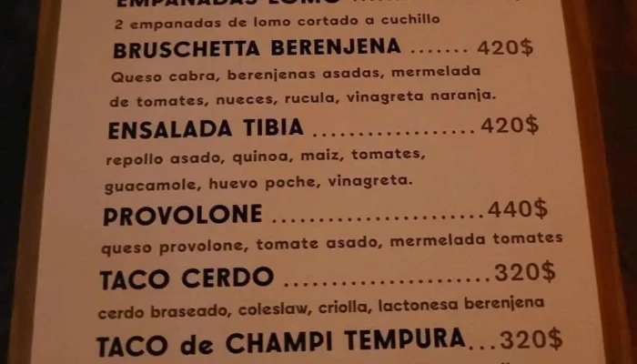 Birra Brava:  Menu - Bar