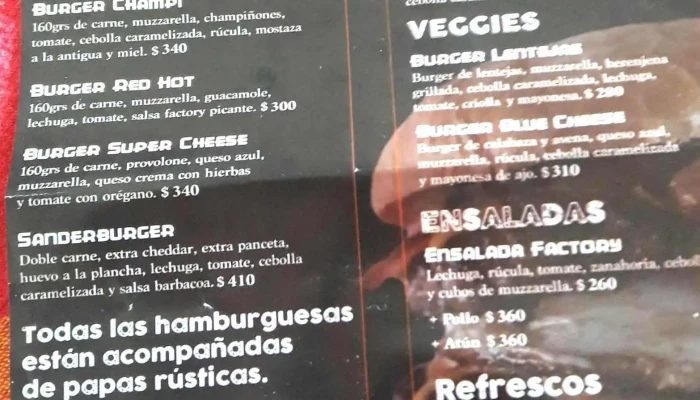 Burgerfactory Menu - Hamburguesería