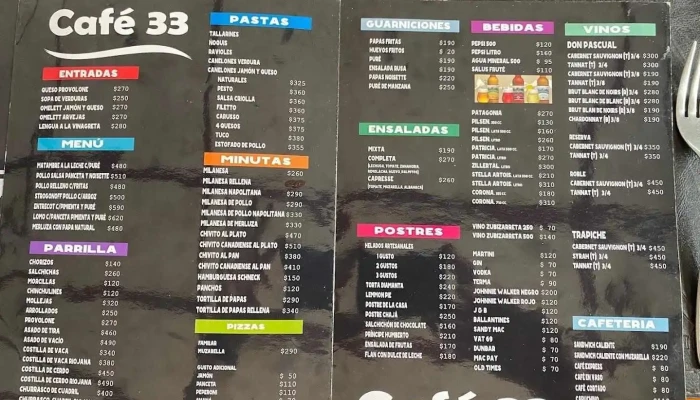 Cafe 33 Menu - Cafetería