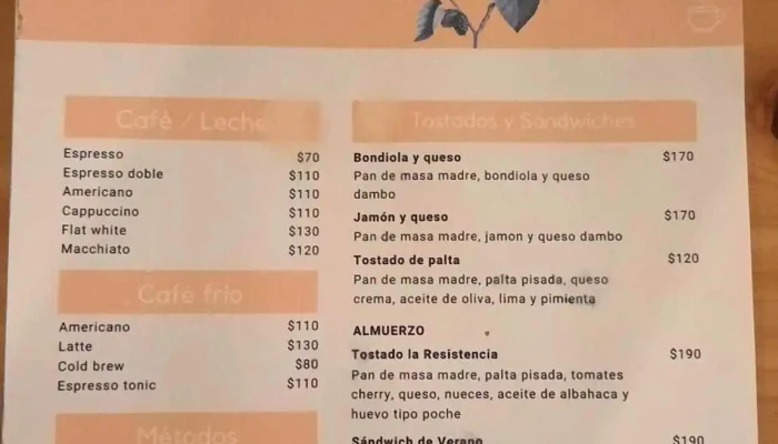 Cafe La Resistencia Menu - Cafetería