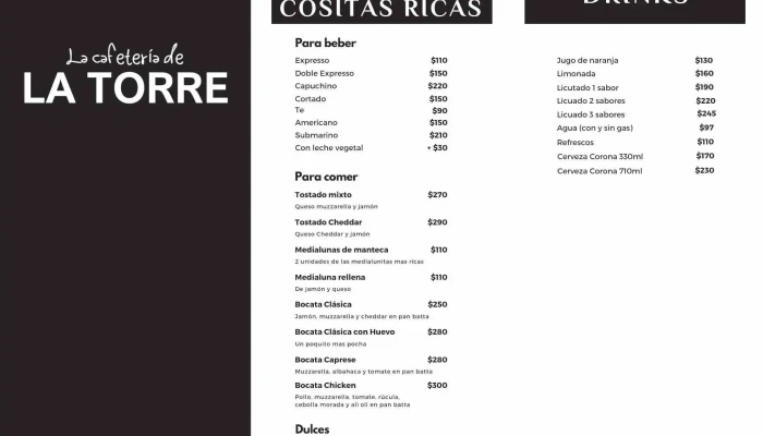 Cafeteria De La Torre Menu - Cafetería