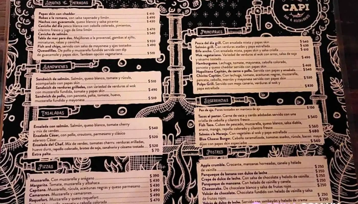 Capi Bar:  Menu - Cervecería artesanal