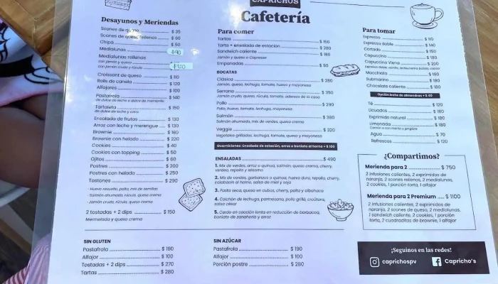 Caprichos Pasteleria Cafe Menu