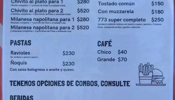 Carro 773:  Menu