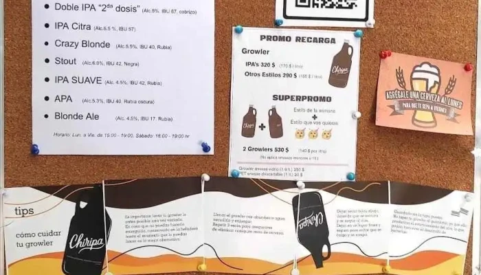 Chiripa:  Menu - Cervecería artesanal