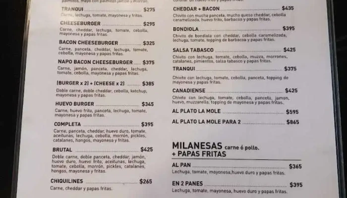 Chivitos La Mole:  Menu