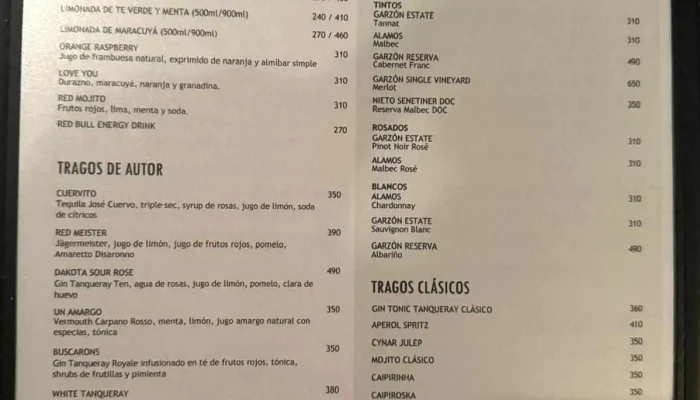 Dakota:  Menu - Restaurante americano