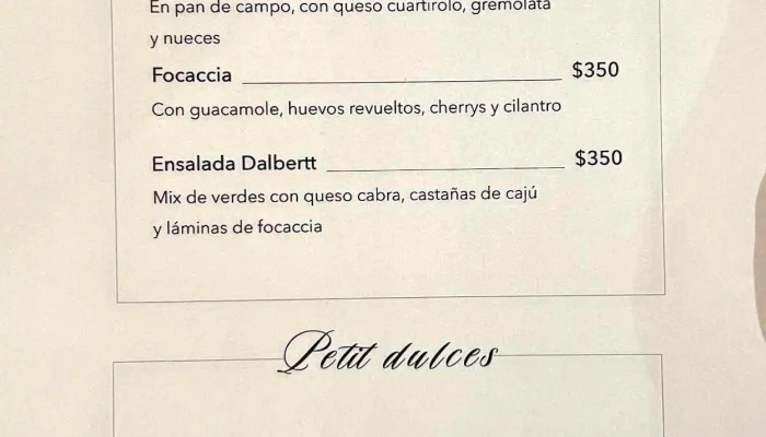 Dalbertt:  Menu - Cafetería