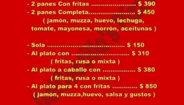 Del Castillos Pizza Menu