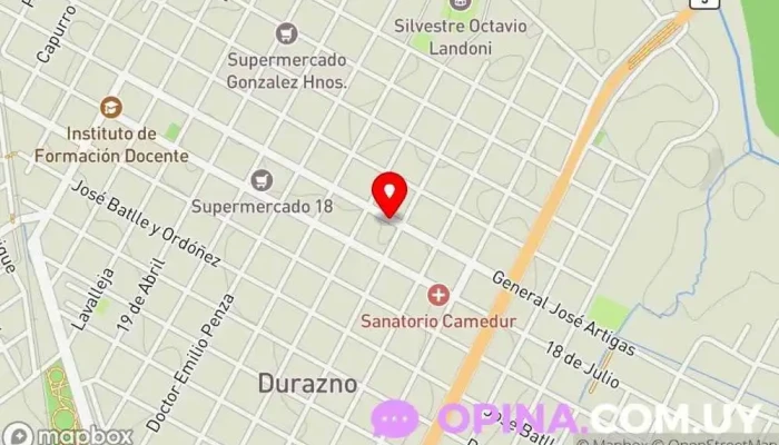 mapa de Dr. Marcelo Blanco / Odontólogo Dentista, Esteticista, Dentista cosmético, Clínica dental, Periodoncista de implantes dentales, Ortodoncista en Durazno