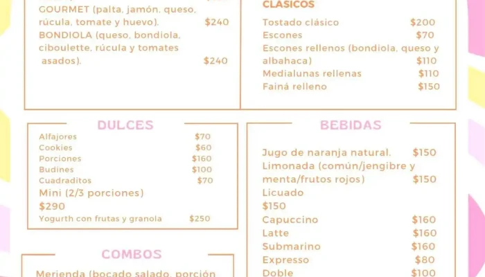 Dulce:  Menu - Cafetería