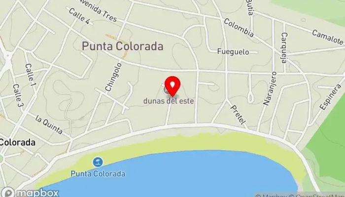 mapa de Dunas del Este Hotel, Complejo de apartamentos, Restaurante, Spa, Apartamento turístico en Punta Colorada