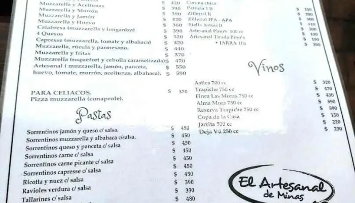 El Artesanal De Minas Resto:  Menu