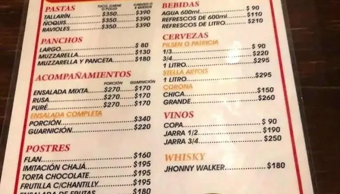 El Carro De Sandro El Pelado:  Menu - Restaurante uruguayo