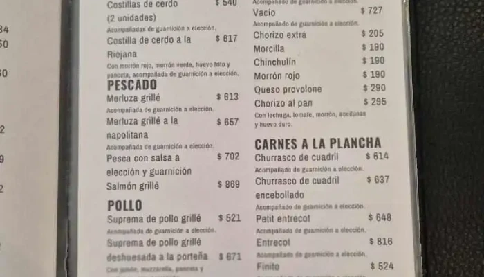 El Gaucho:  Menu