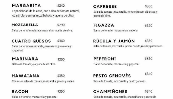 El Hornito Napolitano:  Menu - Pizzería