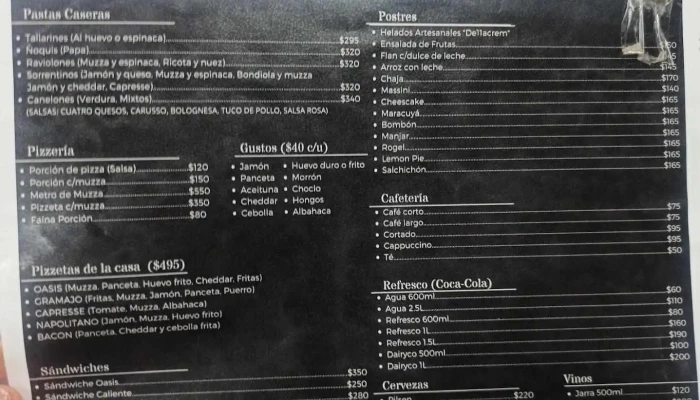 El Oasis:  Menu