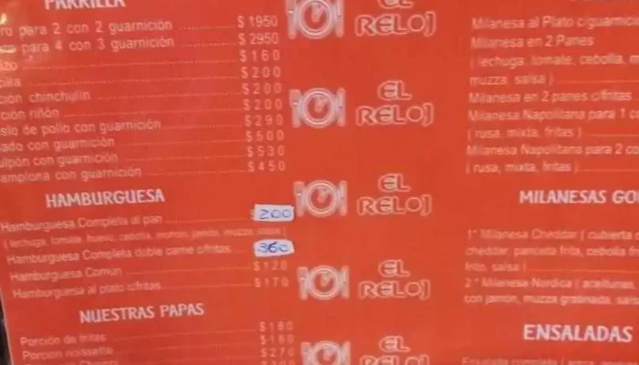 El Reloj Comidas Rapidas Y Parrilla:  Menu - Restaurante de comida rápida