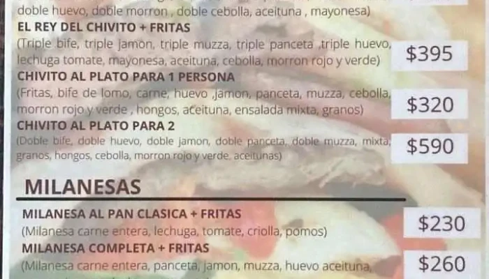 El Rey Del Chivito:  Menu