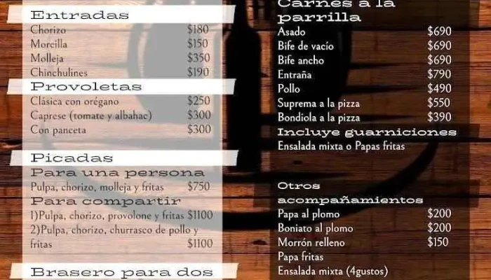 Entre Brasas:  Menu