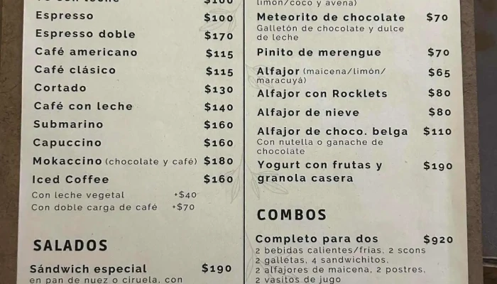 Espacio Laberinto:  Cafe Menu