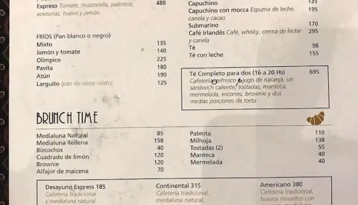 Expreso Pocitos:  Menu