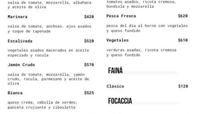 Focaccia:  Menu