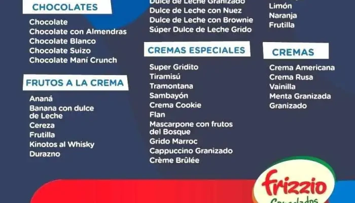 Grido:  Piedras Blancas Menu - Heladería