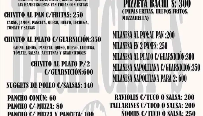 Hamburguesa Bachichas:  Menu