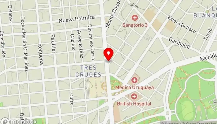 mapa de Hamburguesería Tres Cruces Hamburguesería en Montevideo