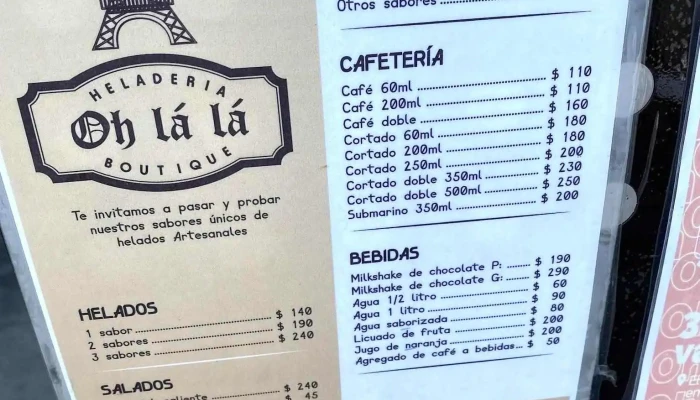 Heladeria Oh La La Menu