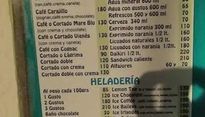 Heladeria Y Cafeteria Mare Blu:  Menu