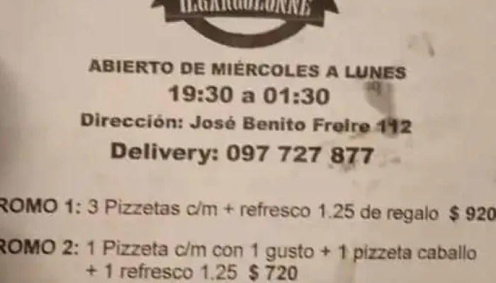 Il Gargolonne:  Menu - Pizzería