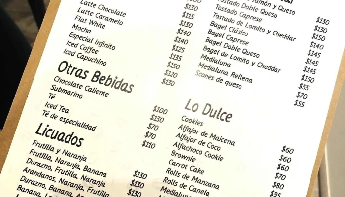 Infinito Coffee:  Menu - Cafetería