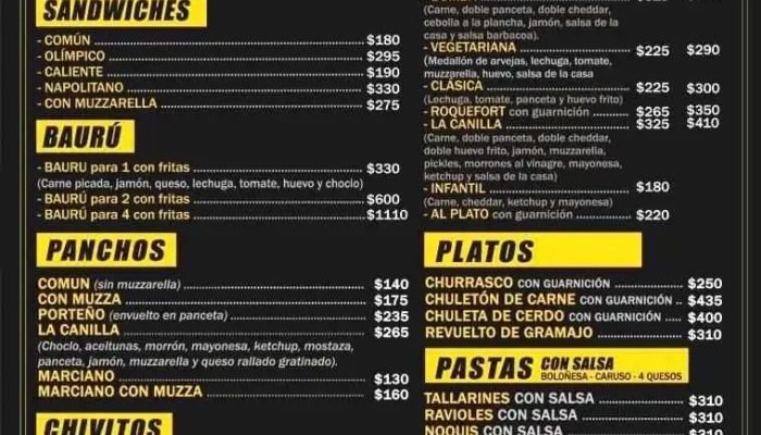 La Canilla:  Menu - Pizzería