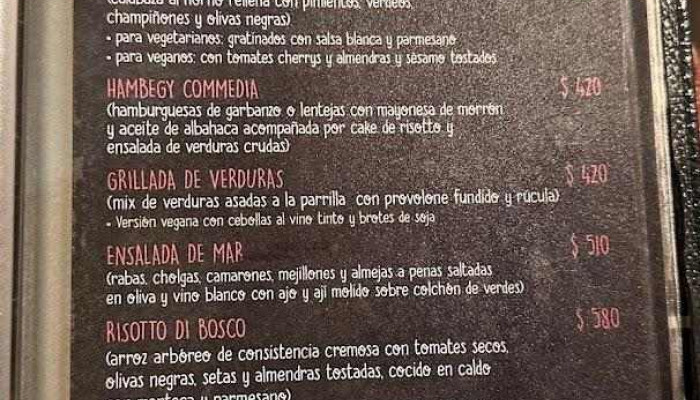 La Commedia:  Menu - Restaurante