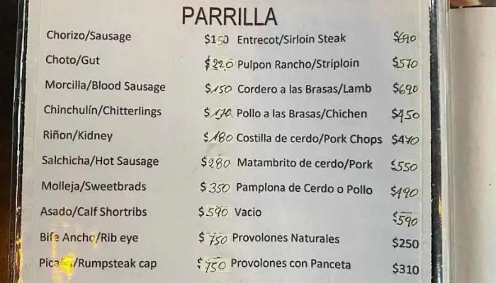 La Maestranza:  Menu