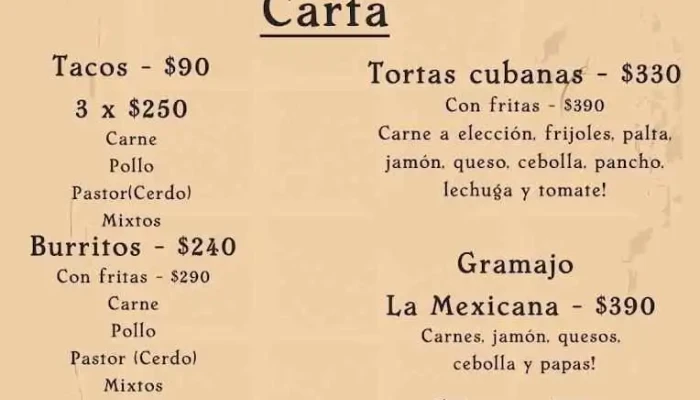 La Mexicana Delivery Y Eventos:  Menu