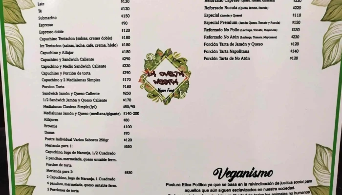 La Oveja Negra Veganfood Menu - Cafetería