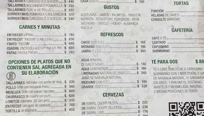 La Pasiva De General Flores:  Menu